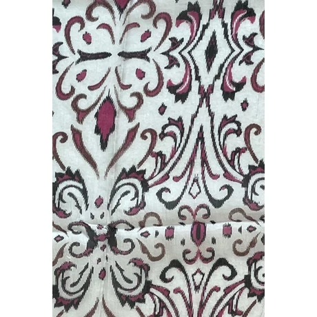 Habfehér alapon bársonyfekete és görögbíbor mintás 100% valódi hernyóselyem sál 100x180 cm