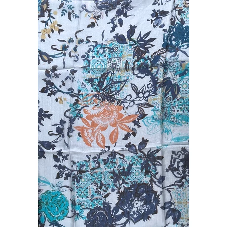 Hermelinfehér alapon mintás 100% valódi hernyóselyem sál 50x180 cm