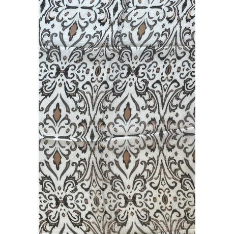 Habfehér alapon bársonyfekete és szépiabarna mintás 100% valódi hernyóselyem sál 100x180 cm