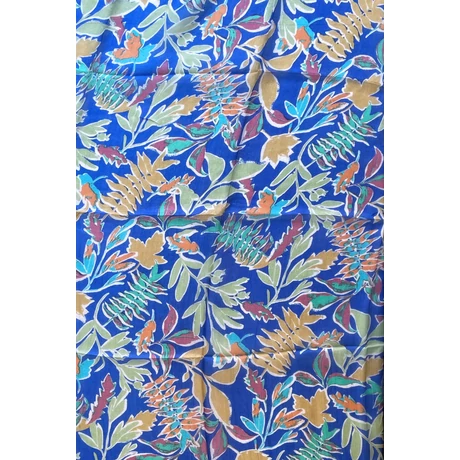 Chartresikék alapon levél mintás 100% valódi hernyóselyem sál 100x180 cm