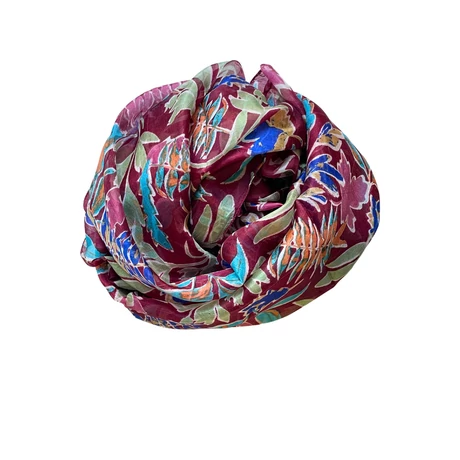 Indiai vörös alapon levél mintás 100% valódi hernyóselyem sál 100x180 cm