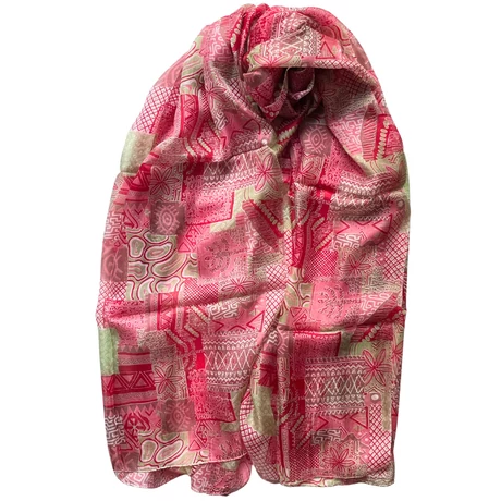 Vadmálna, pacsulirózsaszín és bambuszzöld mintás 100% valódi hernyóselyem sál 100x180 cm