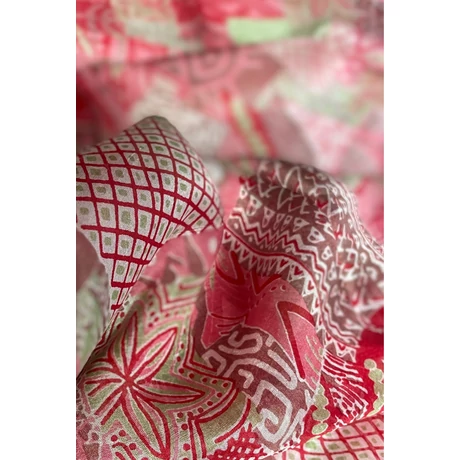 Vadmálna, pacsulirózsaszín és bambuszzöld mintás 100% valódi hernyóselyem sál 100x180 cm