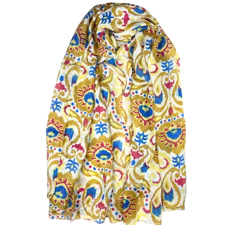 Tündérfehér alapon tölgyfaszín mintás 100% valódi hernyóselyem sál 100x180 cm