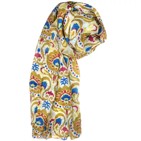 Tündérfehér alapon tölgyfaszín mintás 100% valódi hernyóselyem sál 100x180 cm