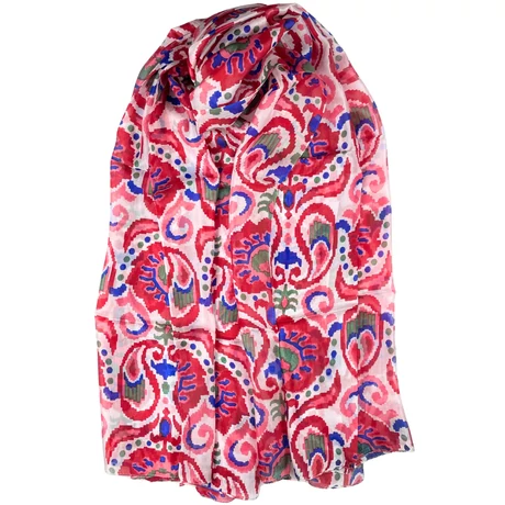 Orchideafehér alapon császárvörös mintás 100% valódi hernyóselyem sál 100x180 cm