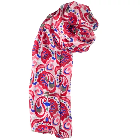 Orchideafehér alapon császárvörös mintás 100% valódi hernyóselyem sál 100x180 cm