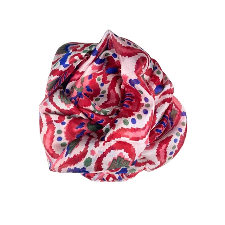 Orchideafehér alapon császárvörös mintás 100% valódi hernyóselyem sál 100x180 cm