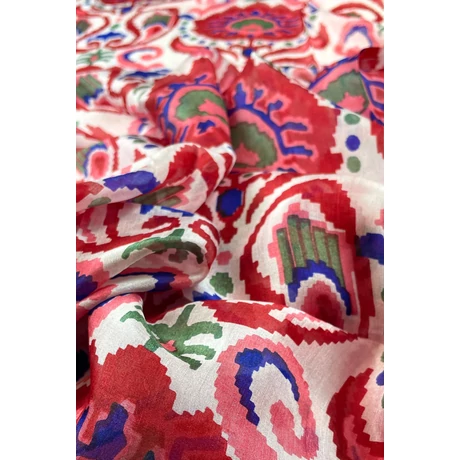 Orchideafehér alapon császárvörös mintás 100% valódi hernyóselyem sál 100x180 cm