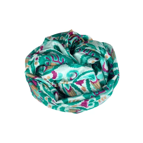 Liliomfehér alapon ásványzöld mintás 100% valódi hernyóselyem sál 100x180 cm