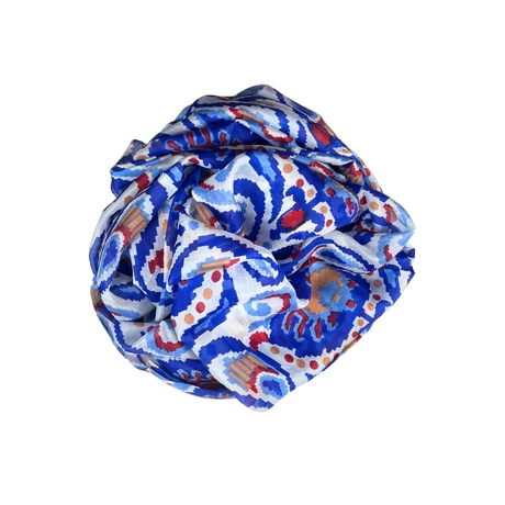 Habfehér alapon zafírkék mintás 100% valódi hernyóselyem sál 100x180 cm