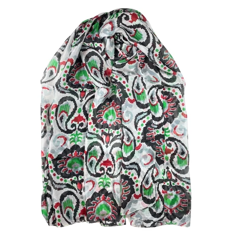 Harmatfehér alapon éjfekete mintás 100% valódi hernyóselyem sál 100x180 cm