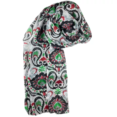 Harmatfehér alapon éjfekete mintás 100% valódi hernyóselyem sál 100x180 cm