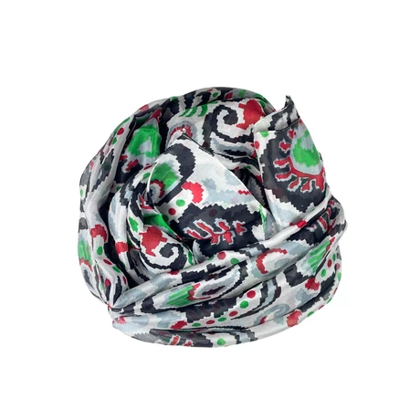 Harmatfehér alapon éjfekete mintás 100% valódi hernyóselyem sál 100x180 cm