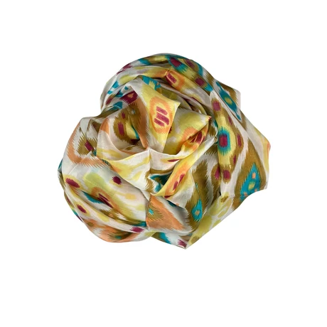 Porcelánfehér alapon tölgyfaszín mintás 100% valódi hernyóselyem sál 100x180 cm