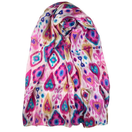 Jázminfehér alapon bíbor mintás 100% valódi hernyóselyem sál 100x180 cm