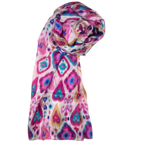 Jázminfehér alapon bíbor mintás 100% valódi hernyóselyem sál 100x180 cm