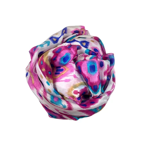 Jázminfehér alapon bíbor mintás 100% valódi hernyóselyem sál 100x180 cm