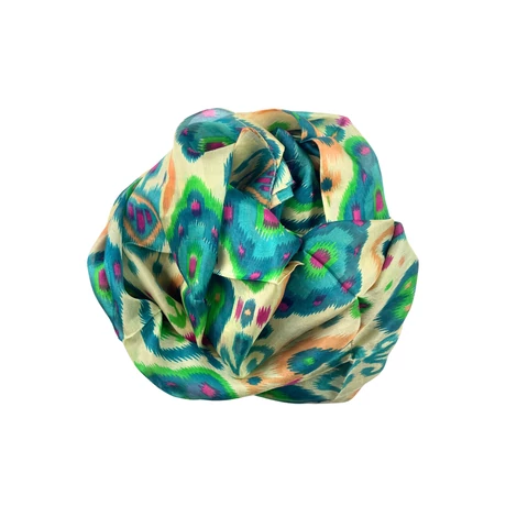 Juharfaszín alapon bársonyzöld mintás 100% valódi hernyóselyem sál 100x180 cm