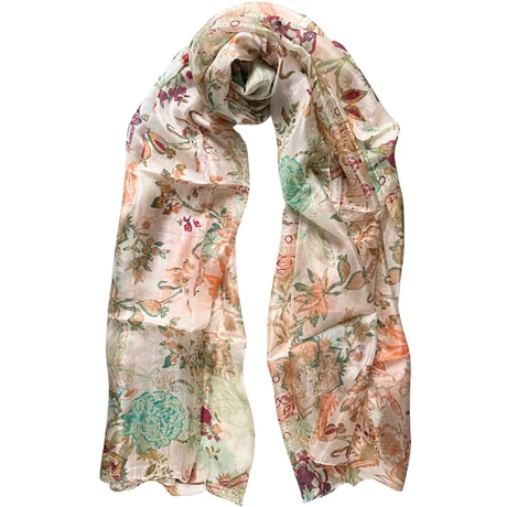 Nyersfehér alapon mintás 100% valódi hernyóselyem sál 100x180 cm