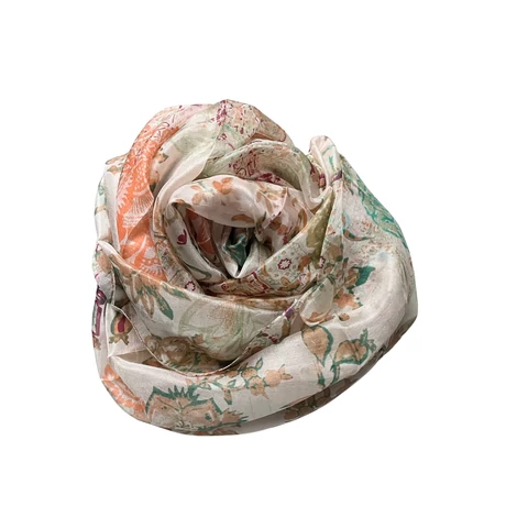 Nyersfehér alapon mintás 100% valódi hernyóselyem sál 100x180 cm