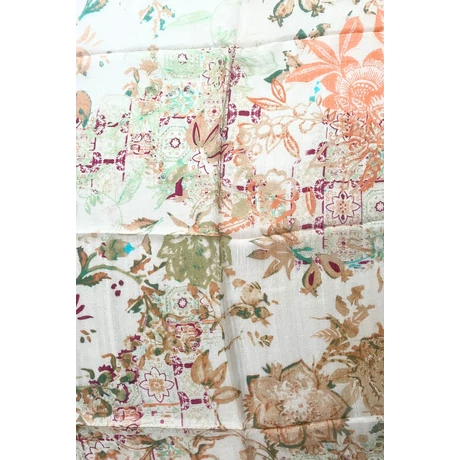 Nyersfehér alapon mintás 100% valódi hernyóselyem sál 100x180 cm