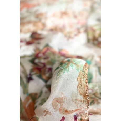 Nyersfehér alapon mintás 100% valódi hernyóselyem sál 100x180 cm