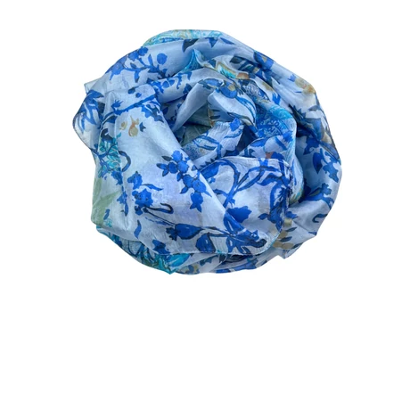 Kristálykék alapon mintás 100% valódi hernyóselyem sál 100x180 cm