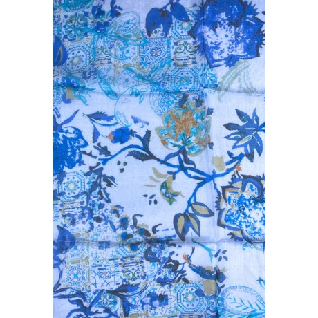 Kristálykék alapon mintás 100% valódi hernyóselyem sál 100x180 cm