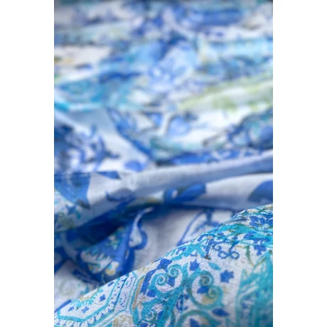 Kristálykék alapon mintás 100% valódi hernyóselyem sál 100x180 cm