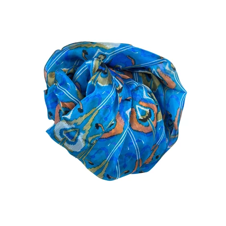 Cölinkék alapon mintás 100% valódi hernyóselyem sál 100x180 cm