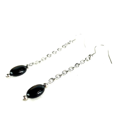 Onyx fülbevaló orvosi fém láncon