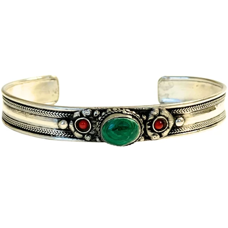 Karperec malachit kővel tibeti dordzse szimbólumban, kék pöttyökkel