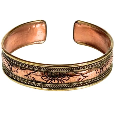 Kézzel készült réz karperec lótuszvirággal és sárkány szimbólummal