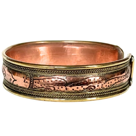 Kézzel készült réz karperec lótuszvirággal és sárkány szimbólummal