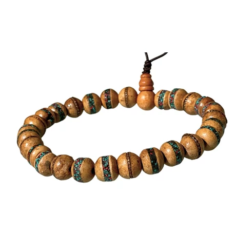 Fa karmala, türkiz, korall és réz csiszolattal 27 szemes 20 cm kerületű