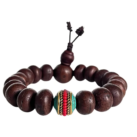 Bodhi mala tibeti design osztóval, 18 szemből 15 cm kerületű-kis méret