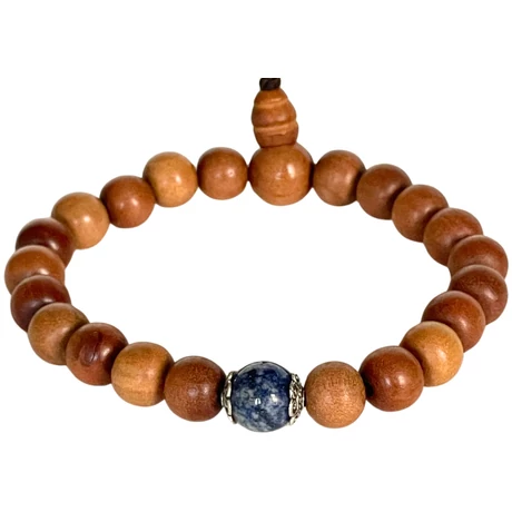 Szantálfa mala lápisz lazuli osztóval valódi illatos szantál fából 17 cm kerületű csuklóra 21 szemes