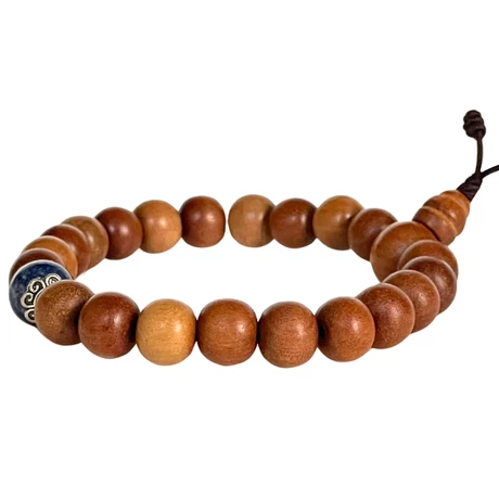 Szantálfa mala lápisz lazuli osztóval valódi illatos szantál fából 17 cm kerületű csuklóra 21 szemes