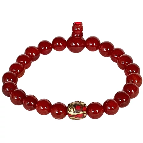 Karneol mala tibeti osztóval 21 szemes 16 cm kerületű karmala