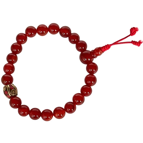 Karneol mala tibeti osztóval 21 szemes 16 cm kerületű karmala