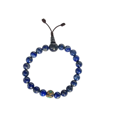 Lápisz lazuli mala tibeti osztóval 17 cm kerületű karmala