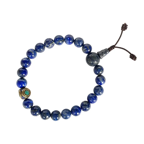 Lápisz lazuli mala tibeti osztóval 17 cm kerületű karmala