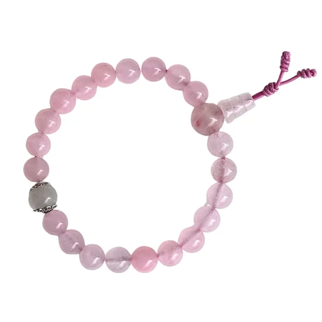 Rózsakvarc mala szivárvány holdkő osztóval 21 szemes 16 cm kerületű karmala