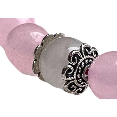 Rózsakvarc mala szivárvány holdkő osztóval 21 szemes 16 cm kerületű karmala