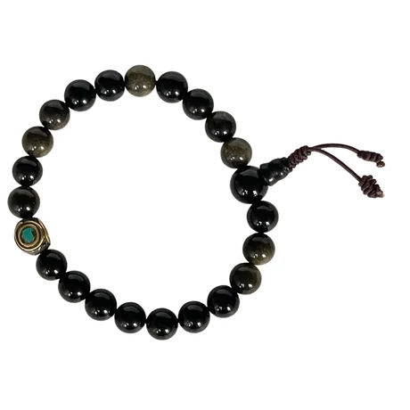 Obszidián mala tibeti osztóval, 21 szemes 17 cm kerületű karmala