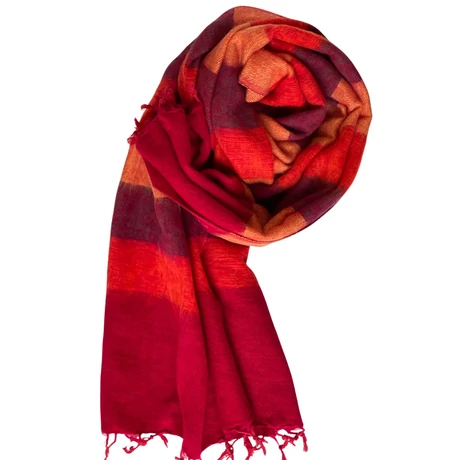 Yak sál, stóla, narancssárga bengálivörös, bordó, és répasárga csíkos