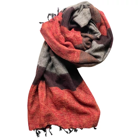 Yak sál, stóla - téglavörös, ködszürke, pekánbarna és jódbarna csíkos