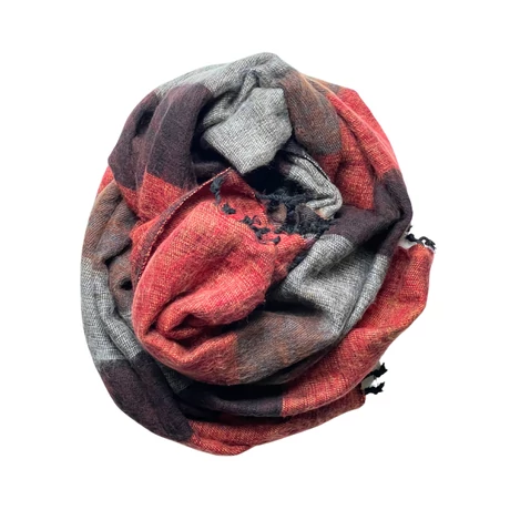 Yak sál, stóla - téglavörös, ködszürke, pekánbarna és jódbarna csíkos