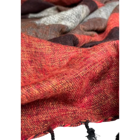 Yak sál, stóla - téglavörös, ködszürke, pekánbarna és jódbarna csíkos